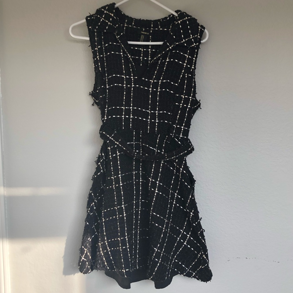 Forever21 Bouclé Tweed Like Belted Black Dress
